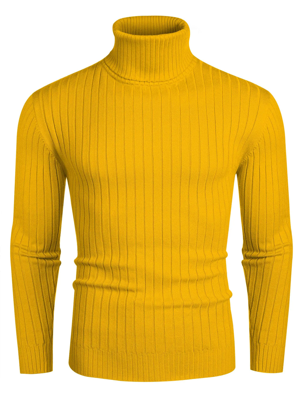COOFANDY Herren Gelber Rollkragenpullover Lässiger Slim-Fit-Pullover Rippstrick