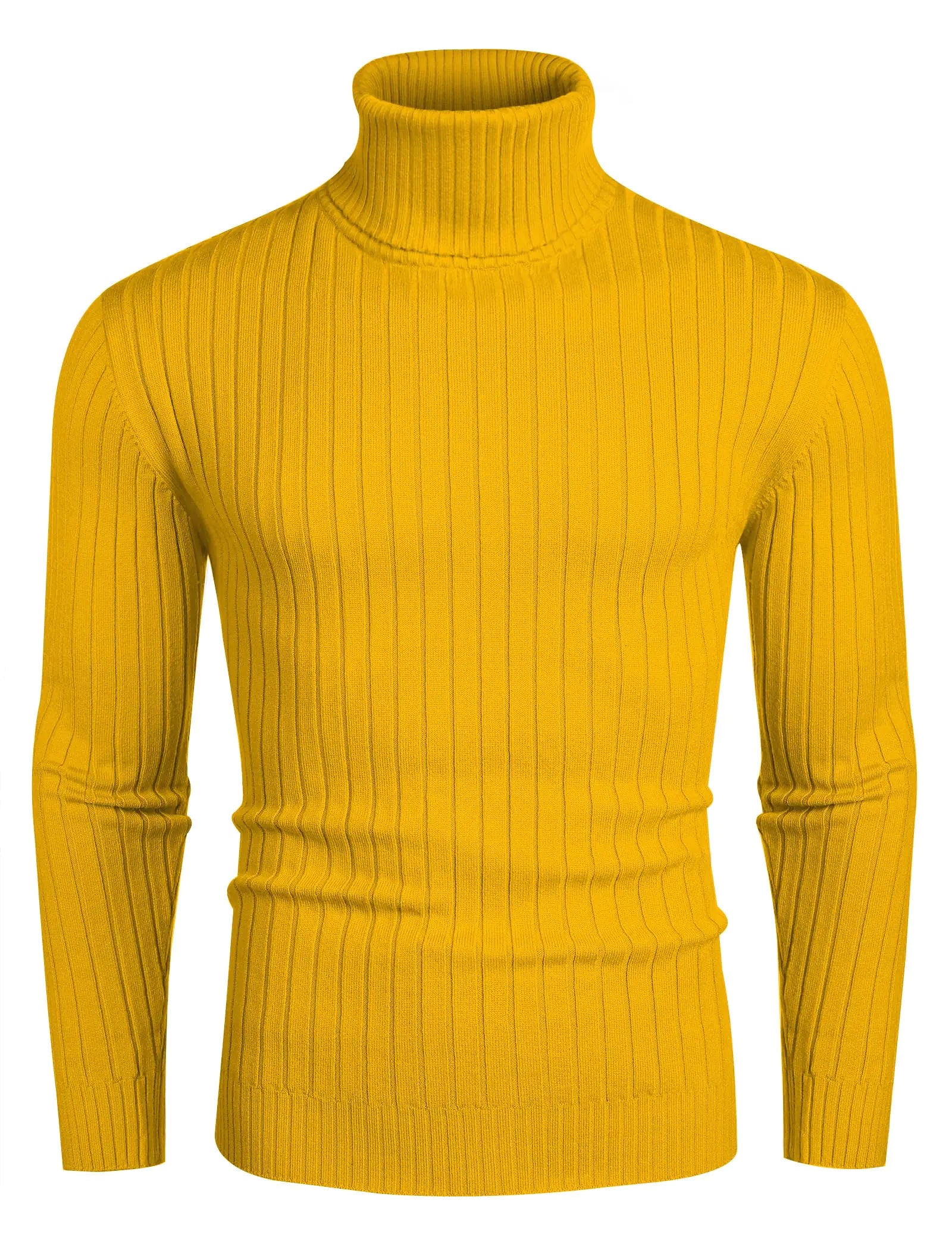 COOFANDY Herren Gelber Rollkragenpullover Lässiger Slim-Fit-Pullover Rippstrick