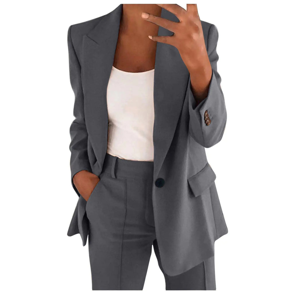 Business Casual Outfits für Damen: Professioneller Hosenanzug, 2-teiliger Büroanzug, Blazer-Set, eleganter Hosenanzug mit weitem Bein, modisches Outfit in Dunkelgrau